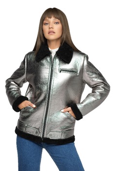 Jacheta din blana de miel 2045, Argintiu Jacheta din blana de miel 2045, Argintiu