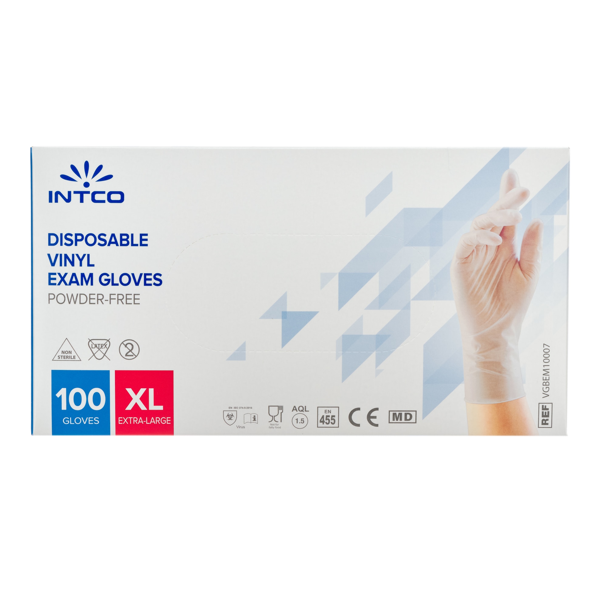 Set 100 bucati Manusi de unica folosinta din Vinil , fara pudra , INTCO , XL