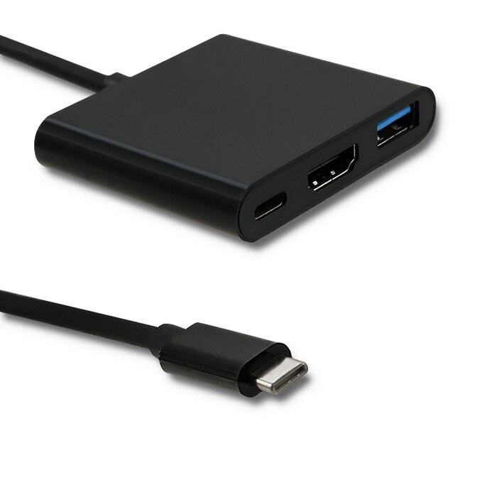 Adaptor Qoltec, USB 3.1 Tip C male / HDMI A female + USB 3.0 tip A female + USB 3.1 Tip C PD, 0.2 m, Negru