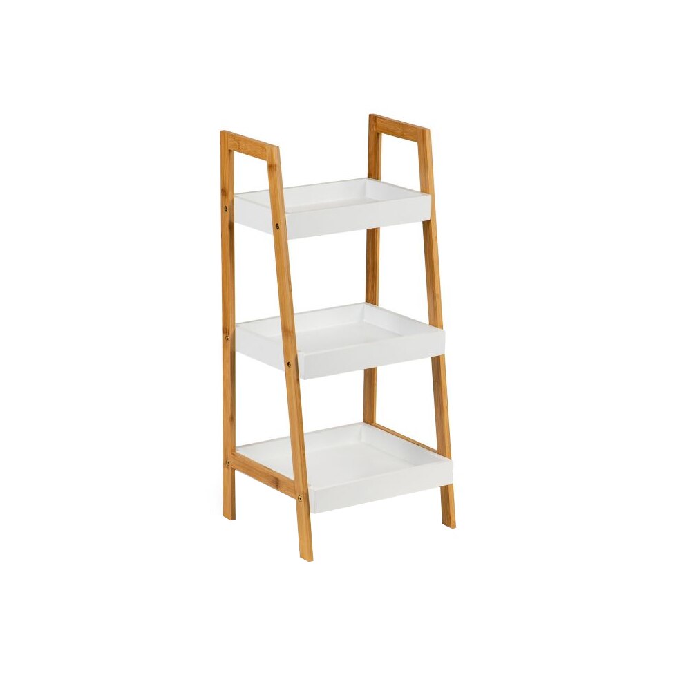 Raft Bigshot BSRH190809WN, 3 Polite din MDF si Lemn de Bambus, 75 x 31 x 34.5 cm, Alb