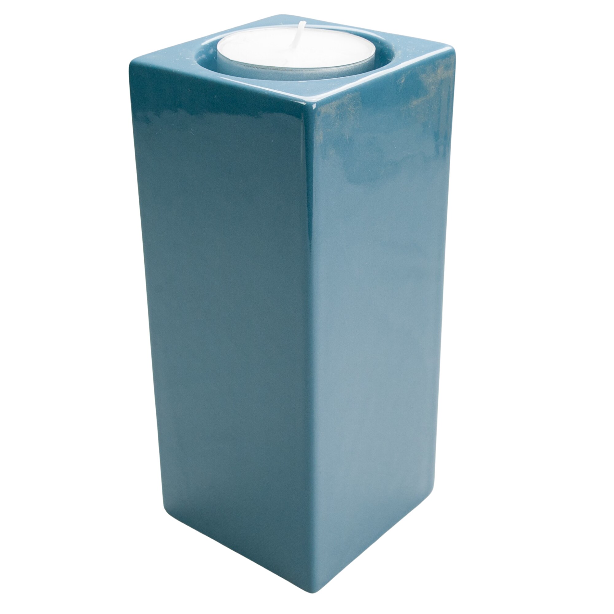 Suport de lumanare, Ceramica, Cesiro, 20 cm, Albastru Indigo