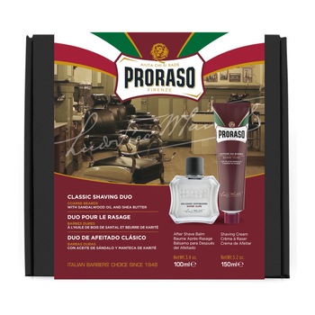 Set de barbierit cu after shave balsam 100 ml si crema de barbierit 150 ml, Proraso, Sandalwood Duo Pack Set de barbierit cu after shave balsam 100 ml si crema de barbierit 150 ml, Proraso, Sandalwood Duo Pack