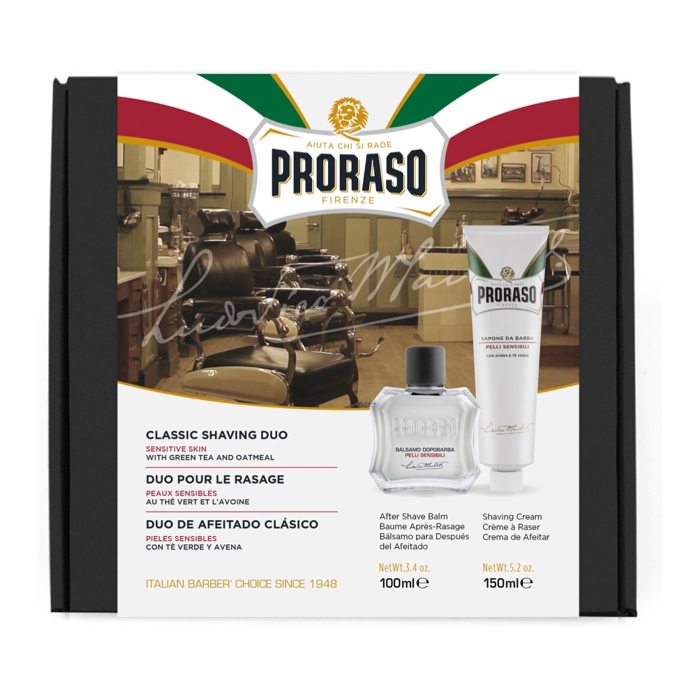 Set de barbierit cu after shave balsam 100 ml si crema de barbierit 150 ml, Proraso, Sensitive Duo Pack