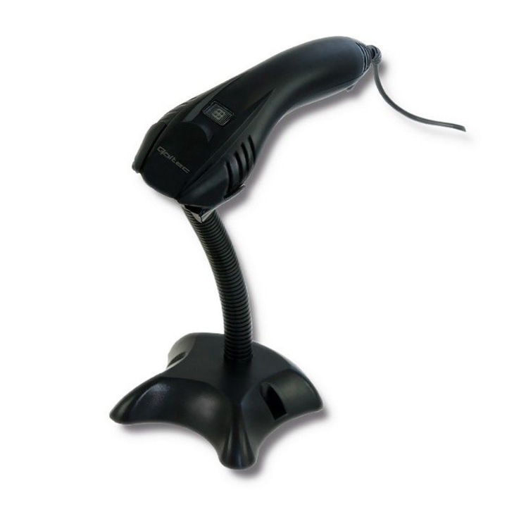 Qoltec Lézer vonalkódolvasó 1D USB Black, 255605, Vonalkódolvasó
