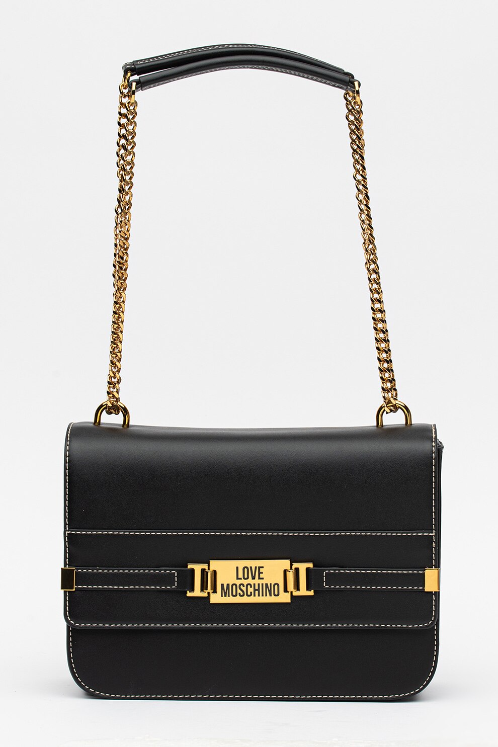 Love Moschino, Geanta din piele ecologica cu bareta de umar si cusaturi contrastante, Negru