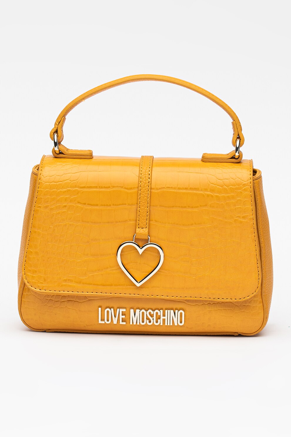 Love Moschino, Geanta de piele ecologica cu bareta de umar si model piele de reptila, Galben mustar
