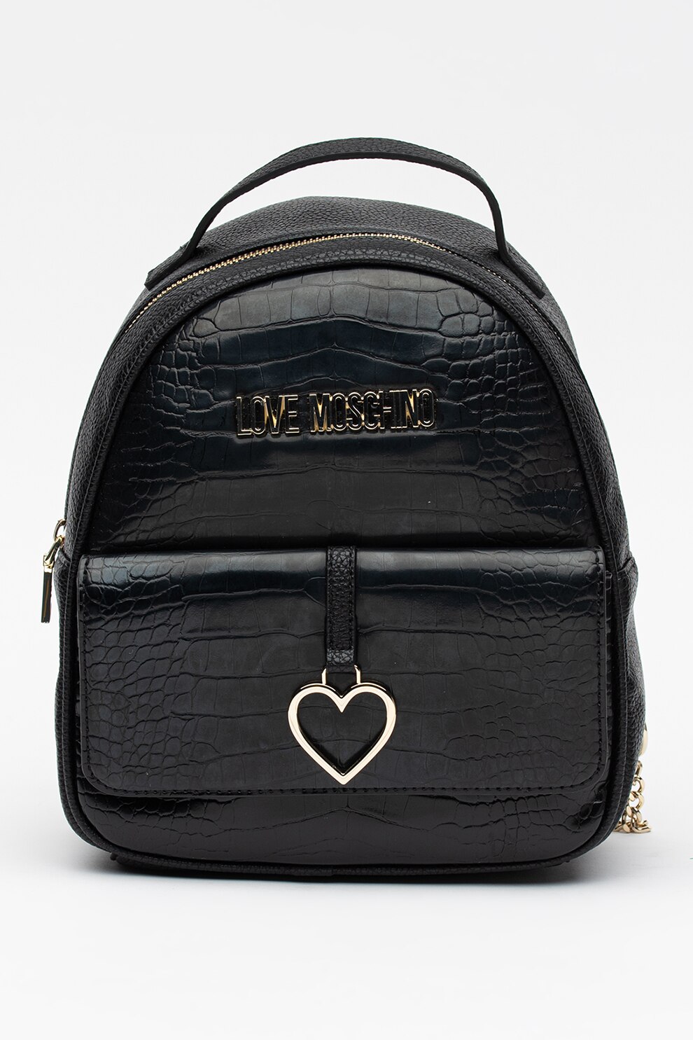 Love Moschino, Rucsac de piele ecologica cu model piele de reptila, Negru