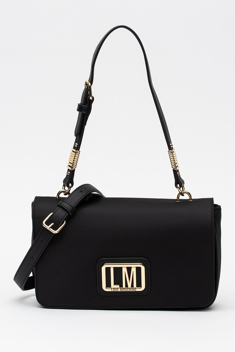 Love Moschino, Geanta din material textil cu barete de umar intersanjabile, Negru/Auriu