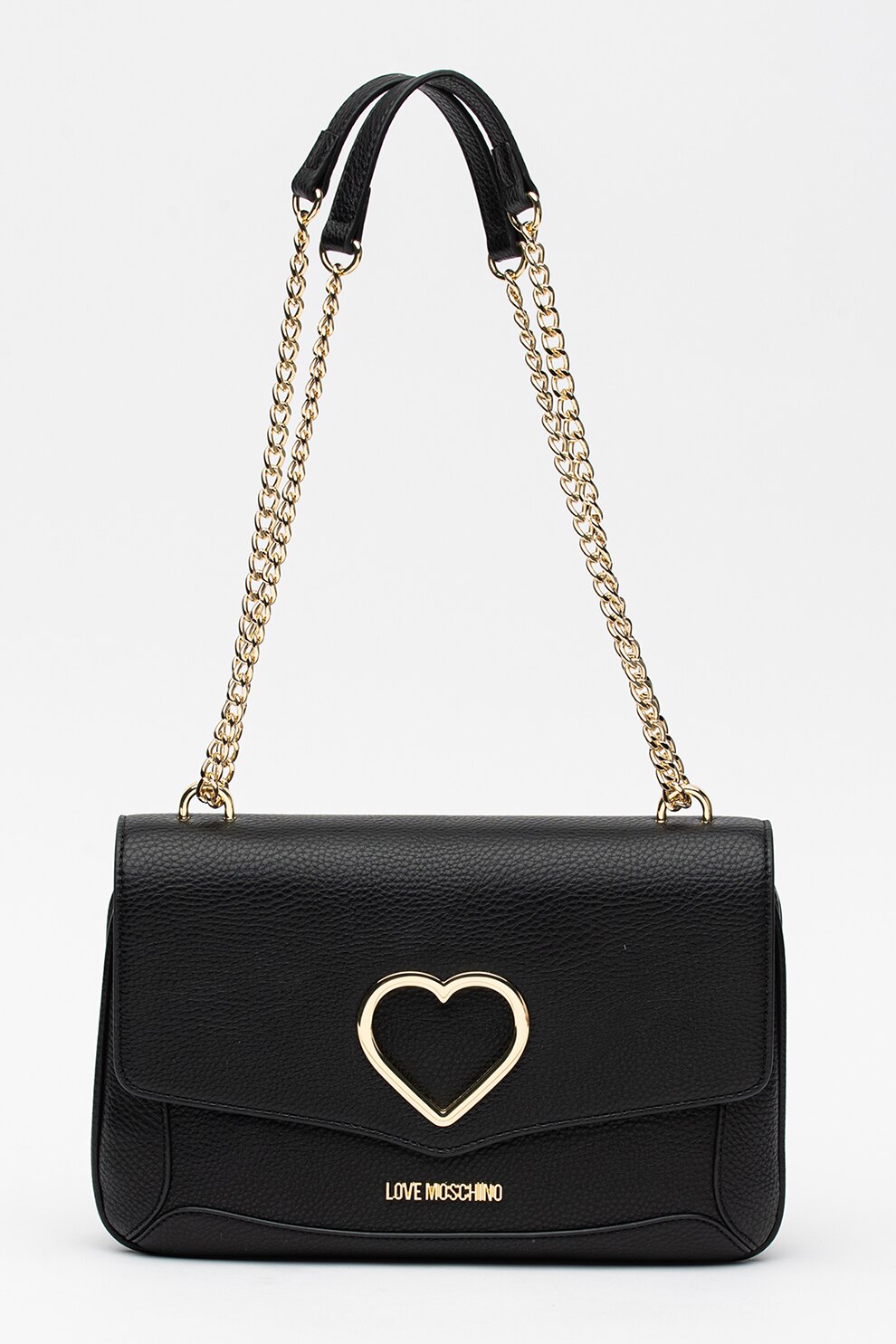 Love Moschino, Geanta din piele ecologica cu bareta de umar si detaliu in forma de inima, Negru