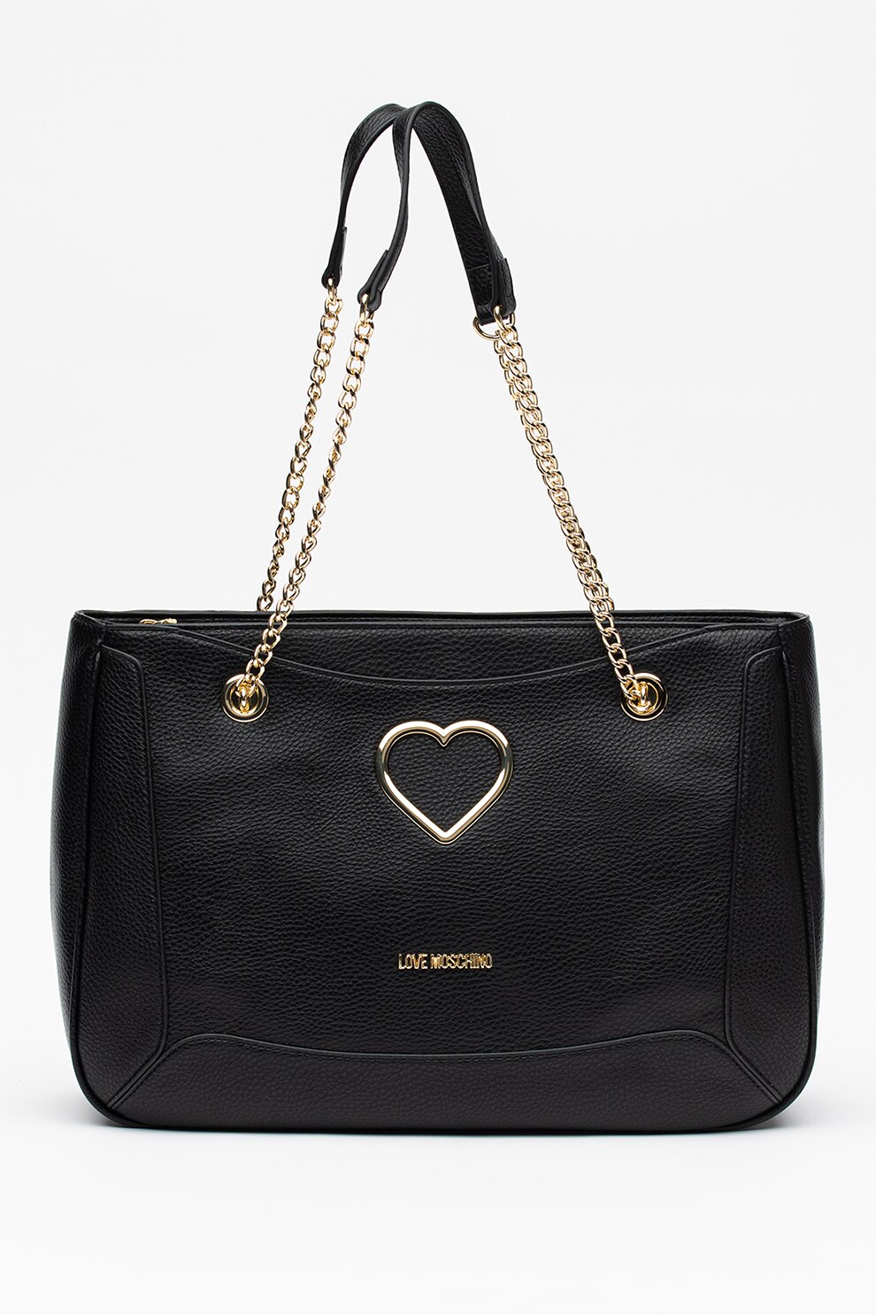 Love Moschino, Geanta tote cu detaliu in forma de inima, Negru