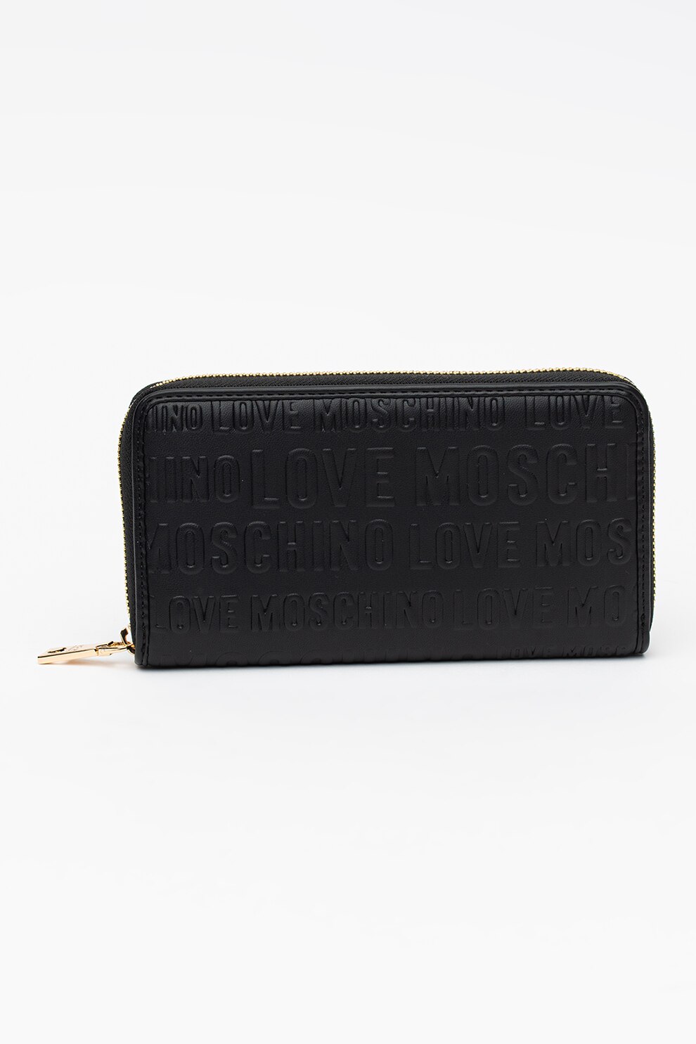 Love Moschino, Portofel din piele ecologica cu model logo in relief, Negru