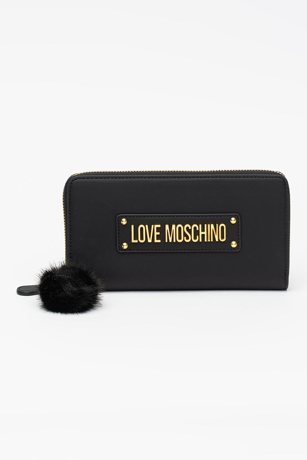Love Moschino, Portofel din piele ecologica cu ciucure, Negru/Auriu