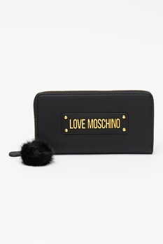 Love Moschino, Portofel din piele ecologica cu ciucure, Negru/Auriu Love Moschino, Portofel din piele ecologica cu ciucure, Negru/Auriu