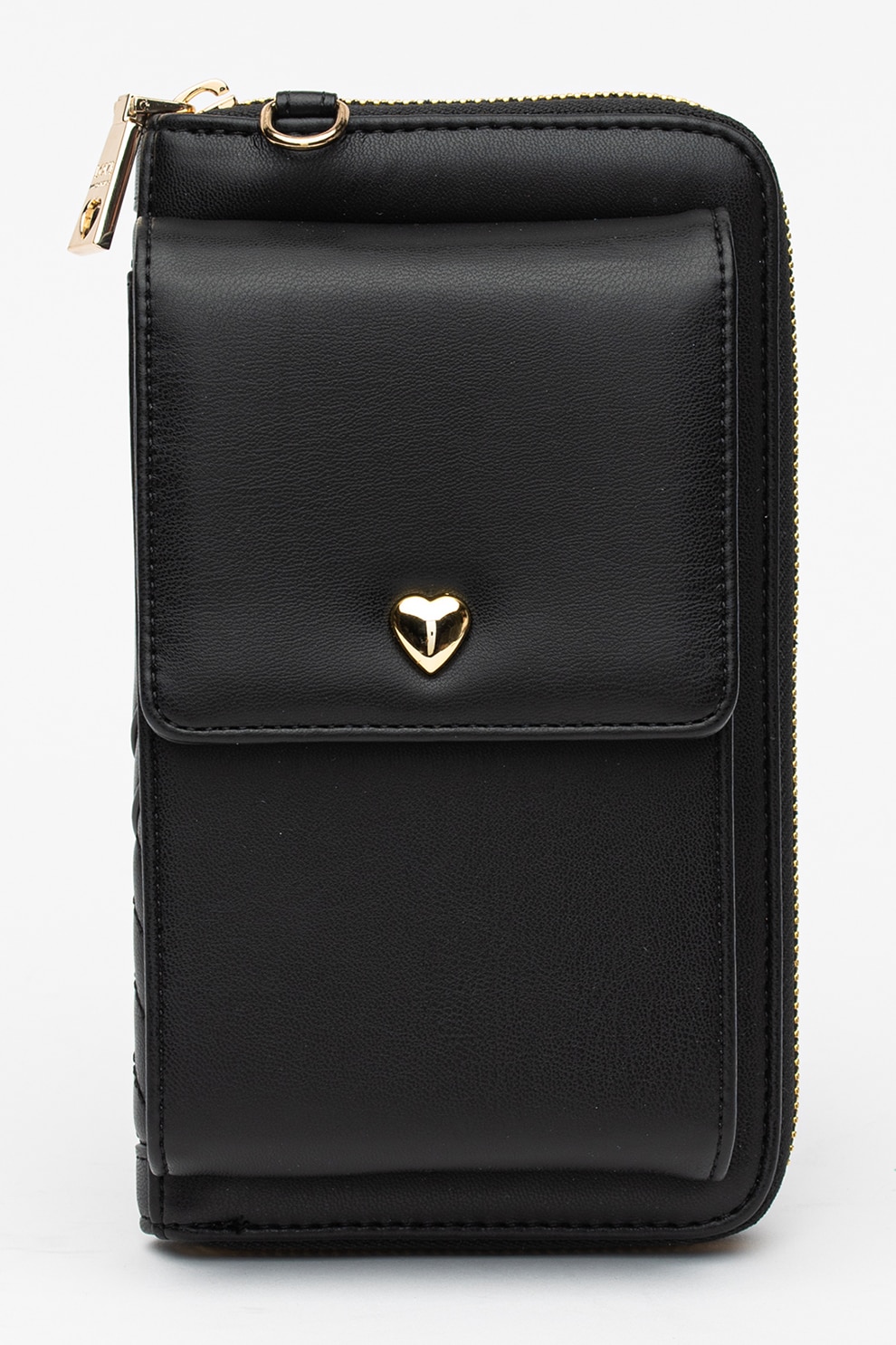 Love Moschino, Portofel cu buzunar pentru telefonul mobil si bareta din lant, Negru/Auriu