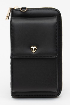 Love Moschino, Portofel cu buzunar pentru telefonul mobil si bareta din lant, Negru/Auriu Love Moschino, Portofel cu buzunar pentru telefonul mobil si bareta din lant, Negru/Auriu