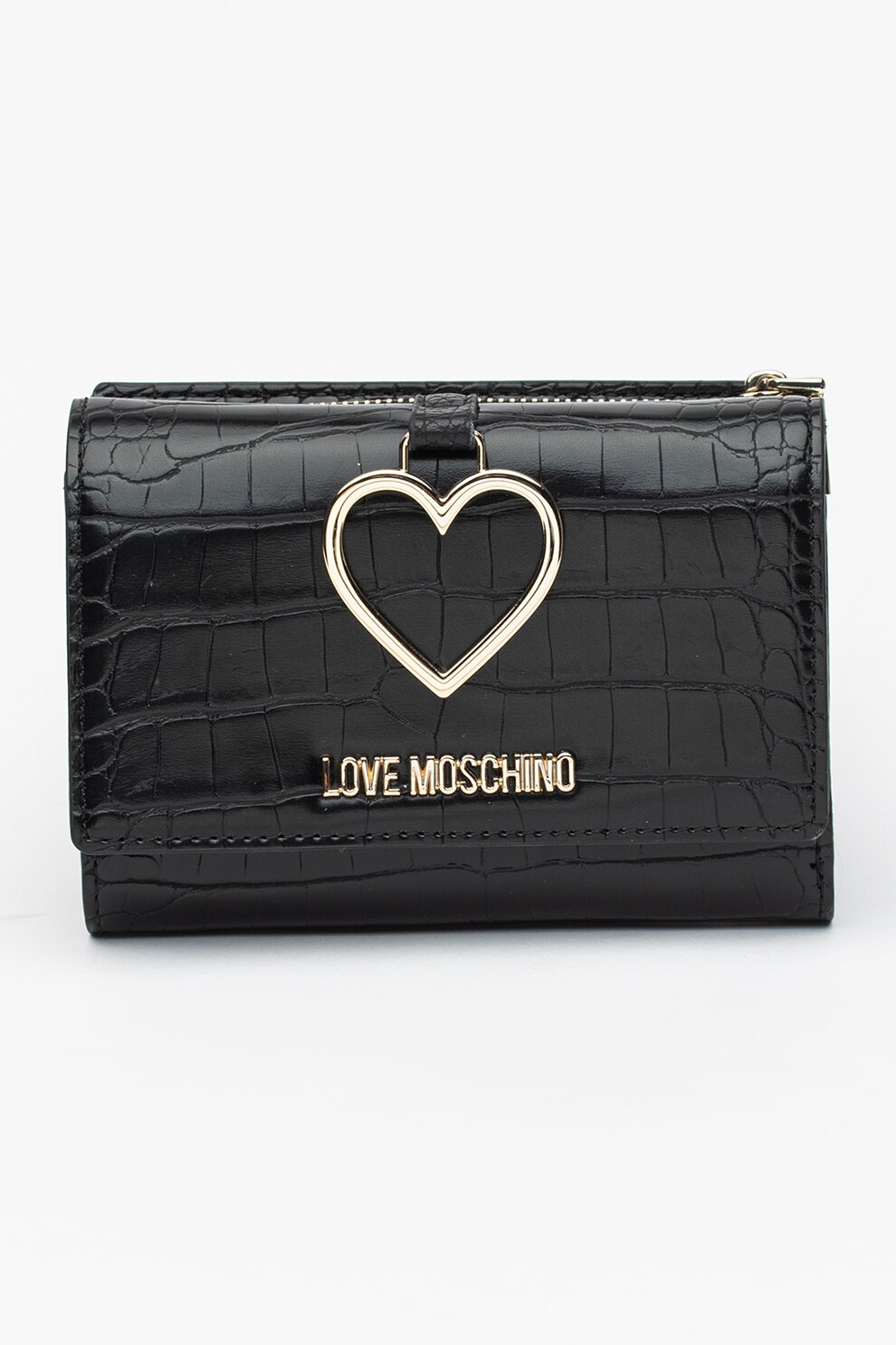 Love Moschino, Portofel mic cu detaliu in forma de inima, Negru