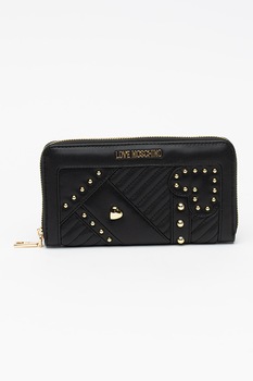 Love Moschino, Portofel din piele ecologica cu aplicatii cu nituri, Negru Love Moschino, Portofel din piele ecologica cu aplicatii cu nituri, Negru