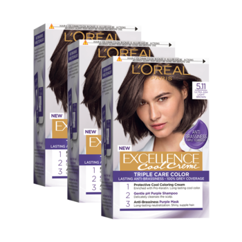 Pachet promo: 3 x Vopsea de par permanenta cu amoniac L'Oreal Paris Excellence Cool Creme 5.11 Ultra Ash Light Brown, 192 ml Pachet promo: 3 x Vopsea de par permanenta cu amoniac L'Oreal Paris Excellence Cool Creme 5.11 Ultra Ash Light Brown, 192 ml