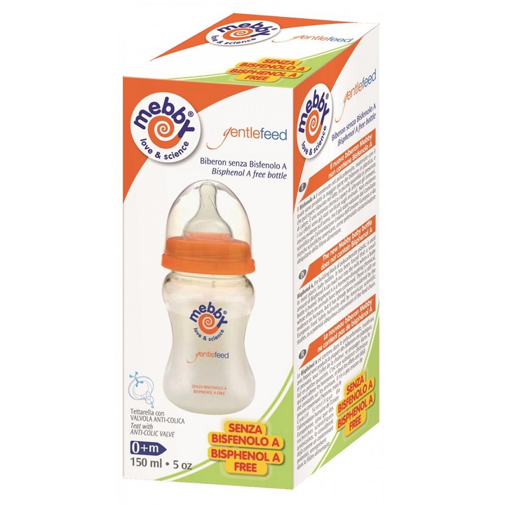 Set 3 Biberoane, Mebby, 150 ml, Portocaliu