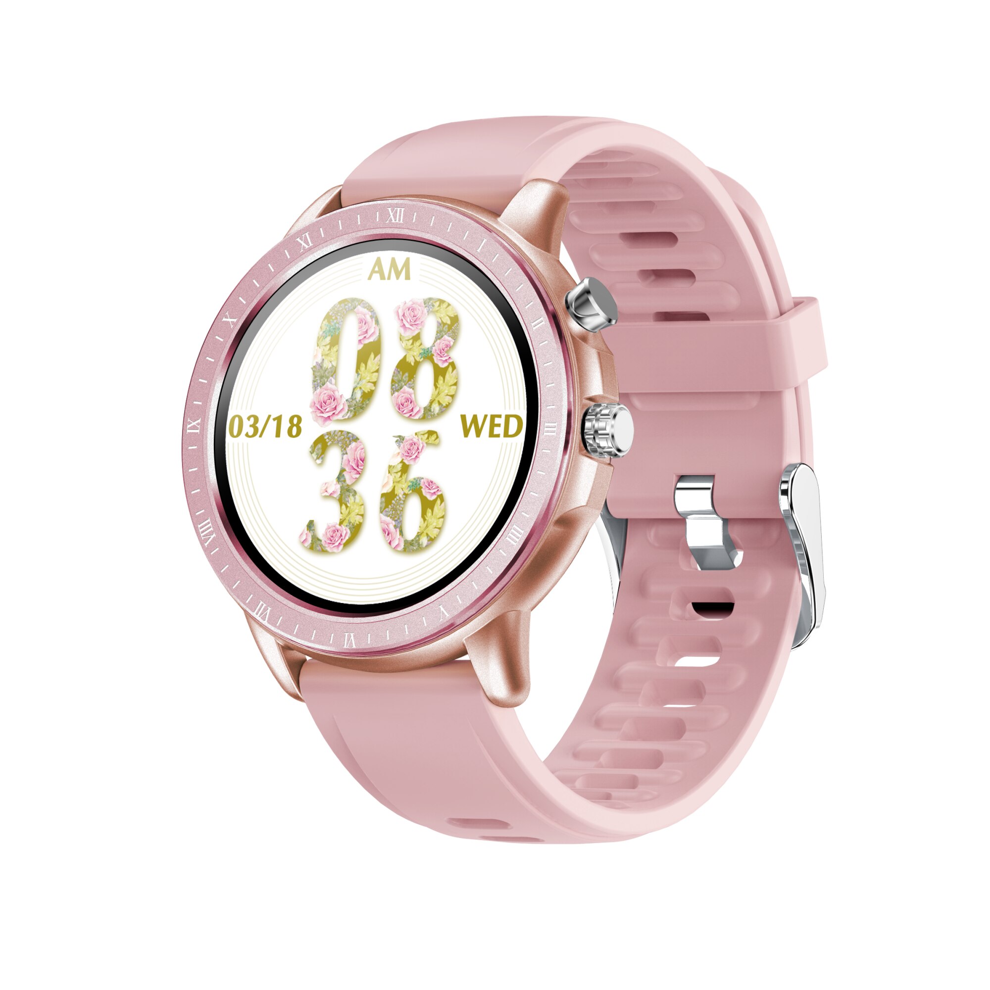 Smartwatch PowerLocus Vivi, 1.3Inch Full Touch Display, Pentru Femei Roz Aurii