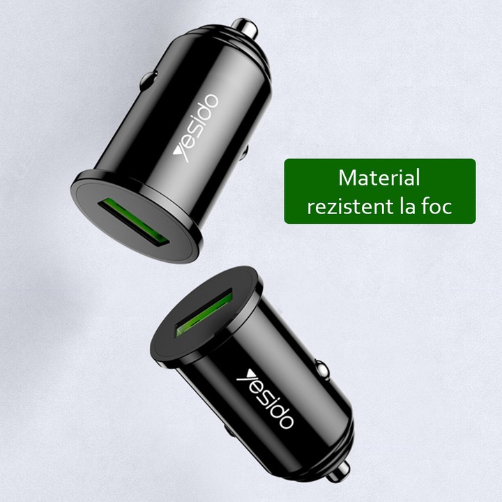 Incarcator Auto QC3.0, FCP, AFC, 18W, 3A - Yesido (Y38) - Black