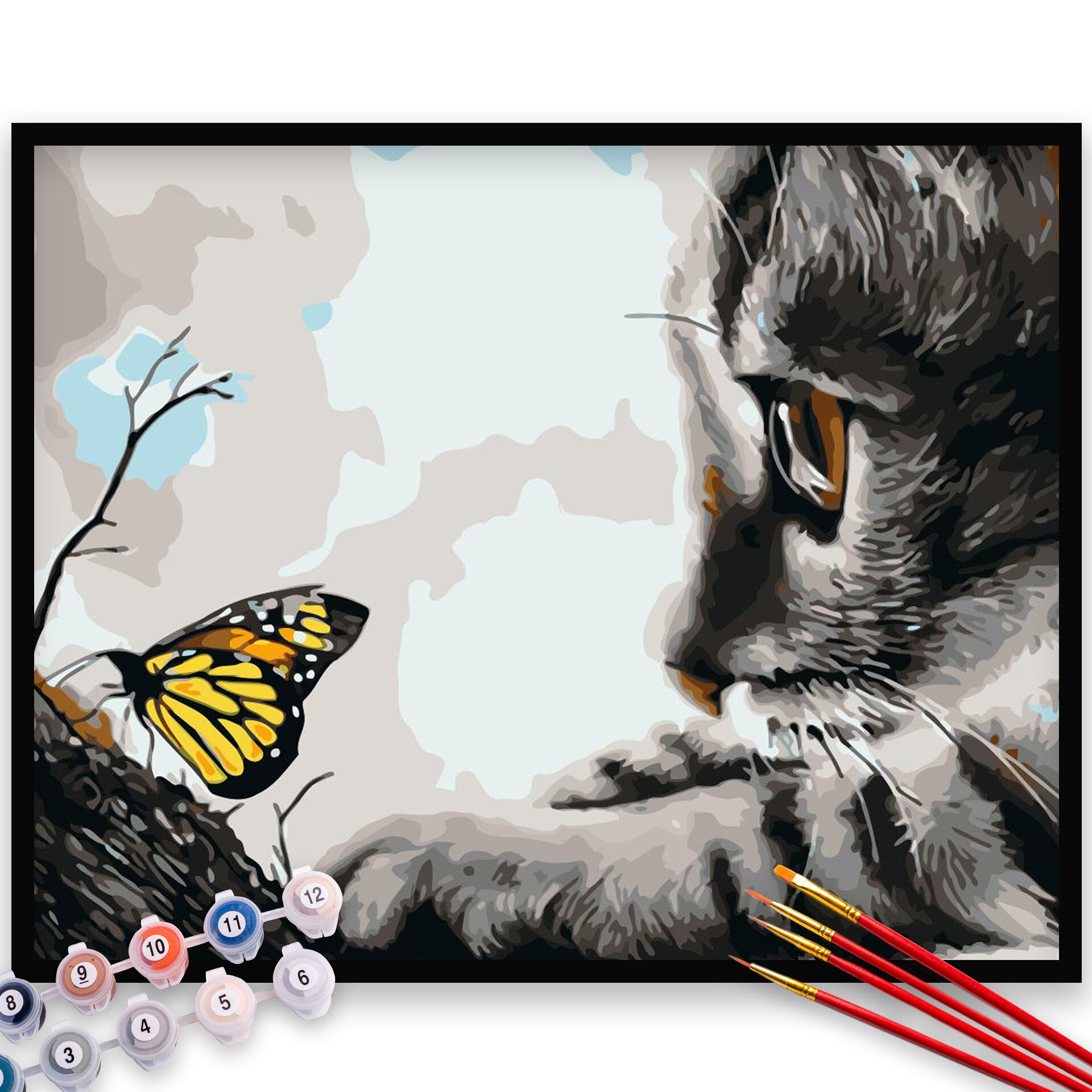 Kit Pictura pe numere, panza, rama lemn, pensule si culori acrilice, 40x50 cm, Animale, M319