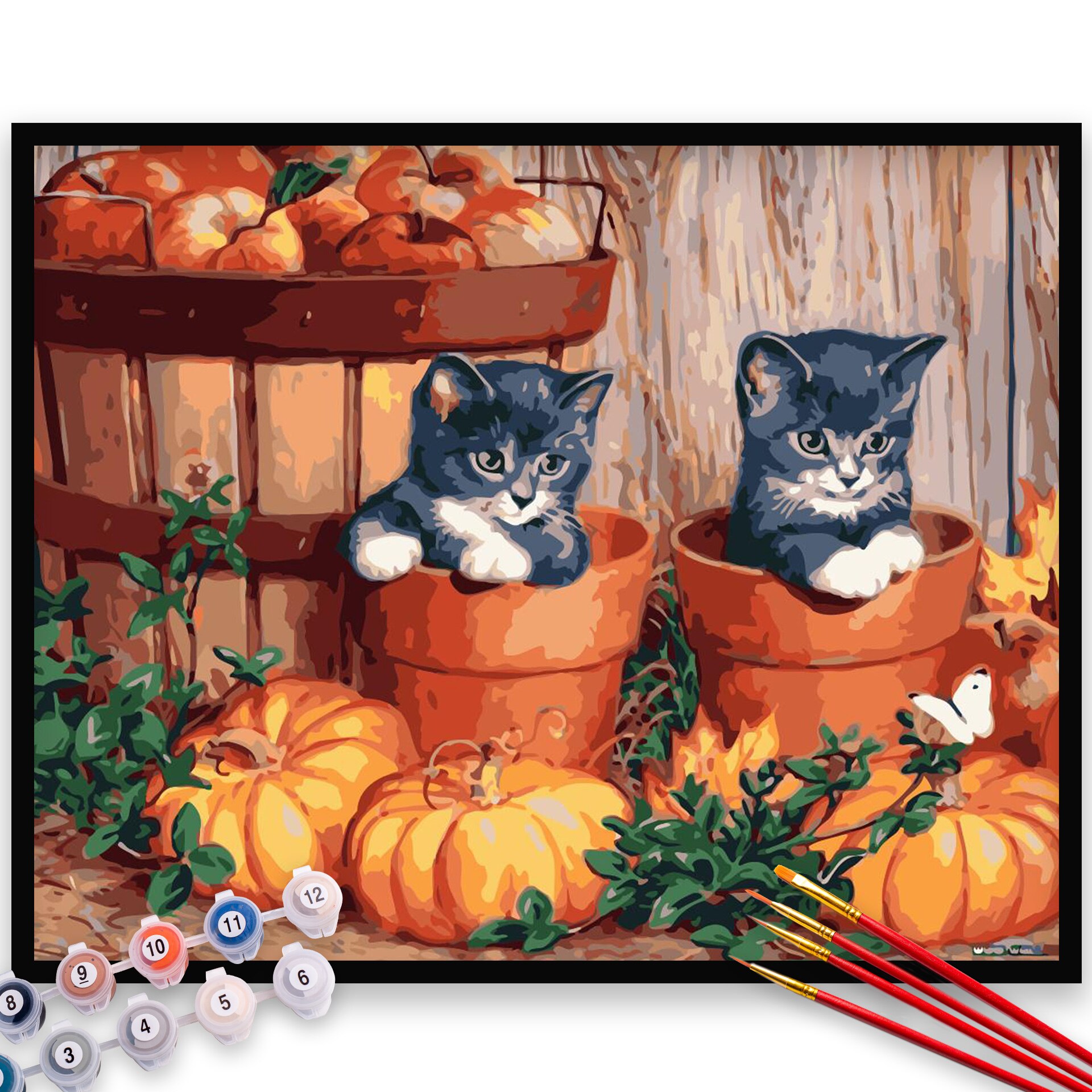 Kit Pictura pe numere, panza, rama lemn, pensule si culori acrilice, 40x50 cm, Animale, M310