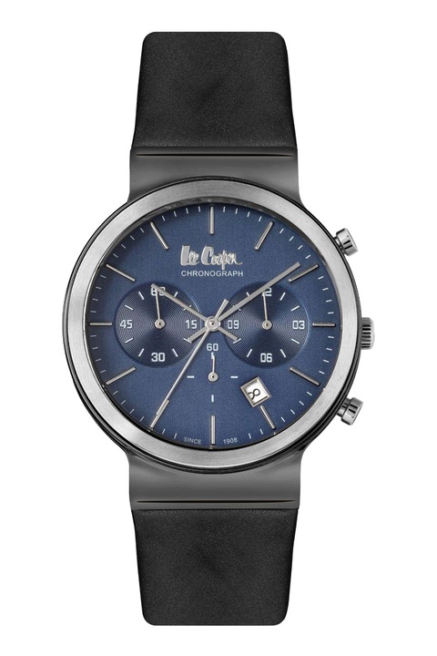 Lee Cooper, Ceas cronograf cu o curea de piele, Negru/Argintiu