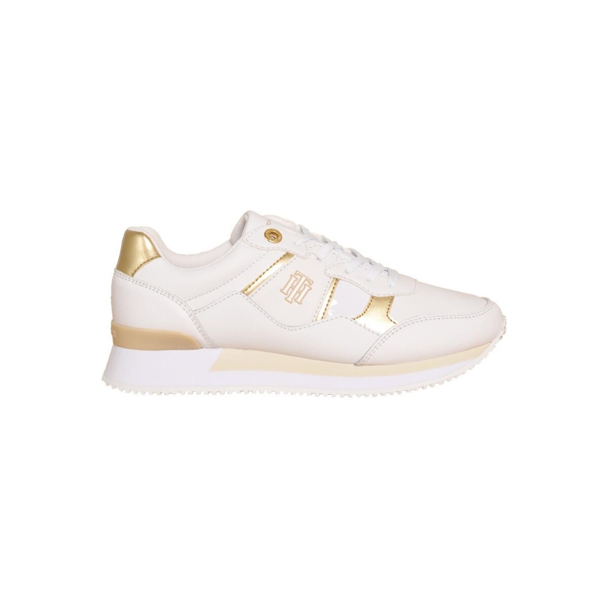 Pantofi sport dama, Tommy Hilfiger, Th Interlock City Sneaker, Piele naturala, Alb