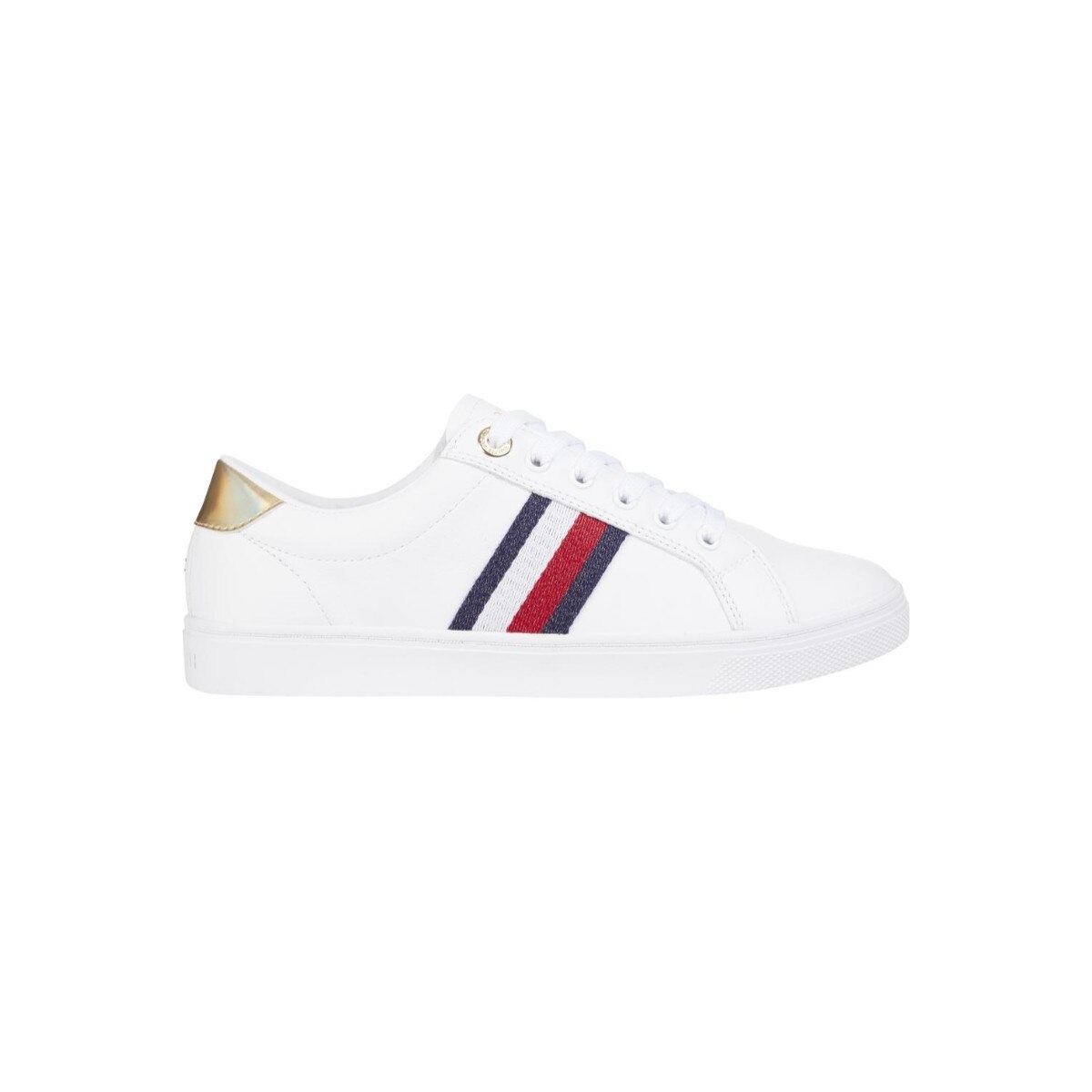 Pantofi sport dama, Tommy Hilfiger, Th Corporate Cupsole Sneaker, Piele naturala, Alb