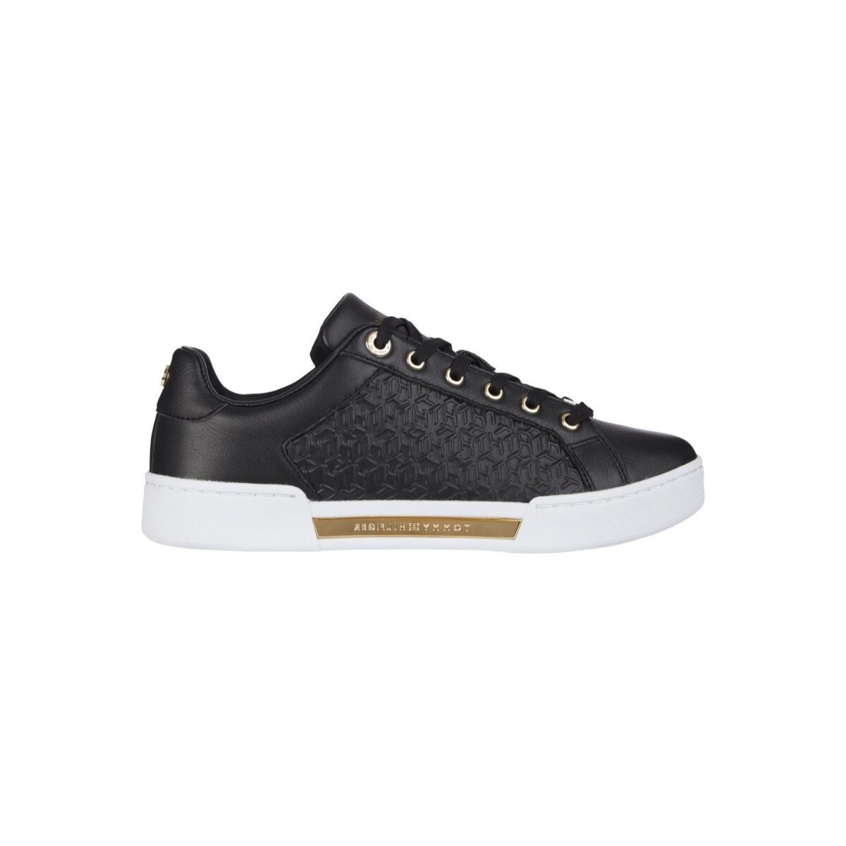 Pantofi sport dama, Tommy Hilfiger, Th Monogram Elevated Sneaker, Piele naturala, Negru