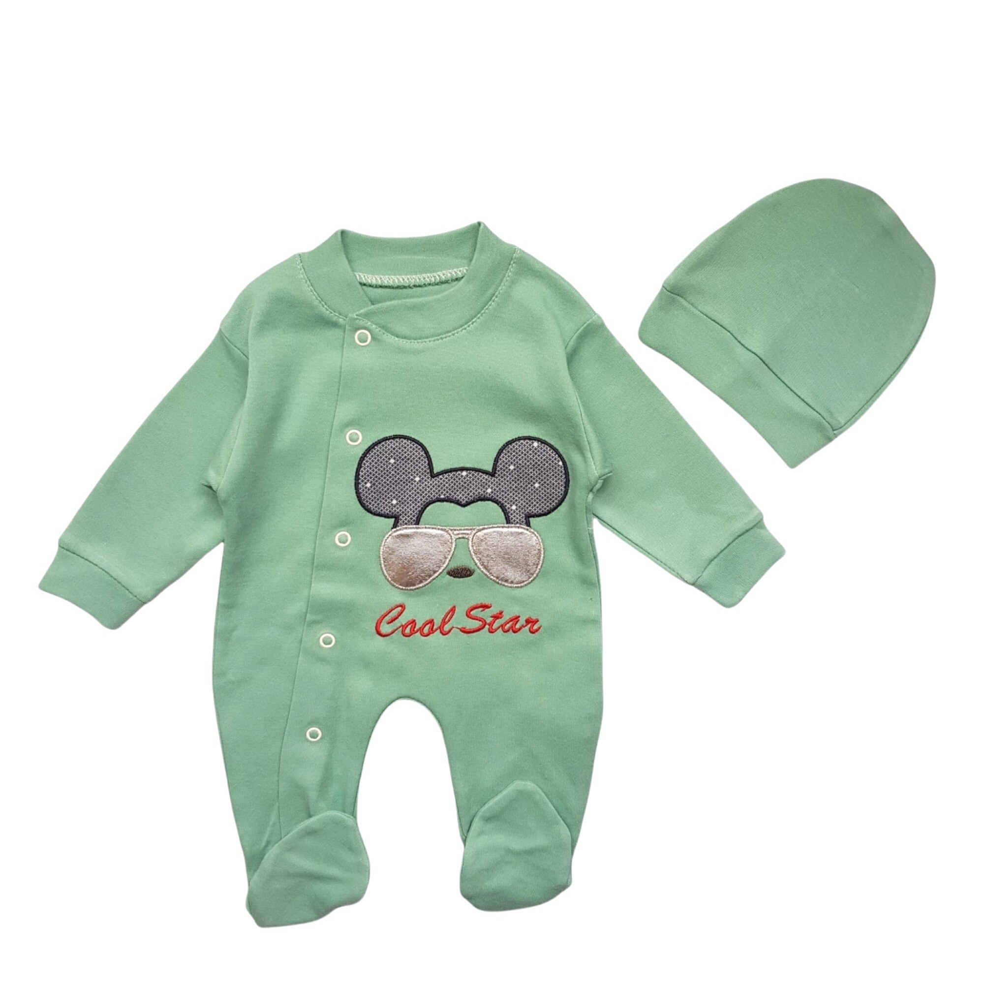 Salopeta bebe cu caciulita din bumbac, Cool star, Verde