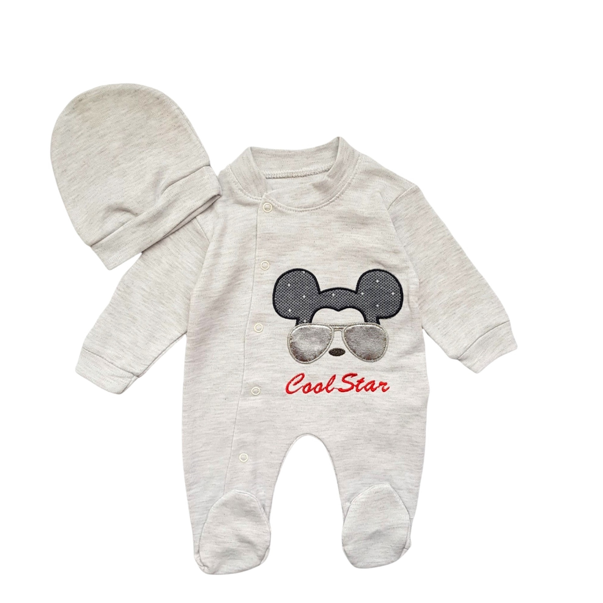 Salopeta bebe cu caciulita din bumbac, Cool star, Gri deschis