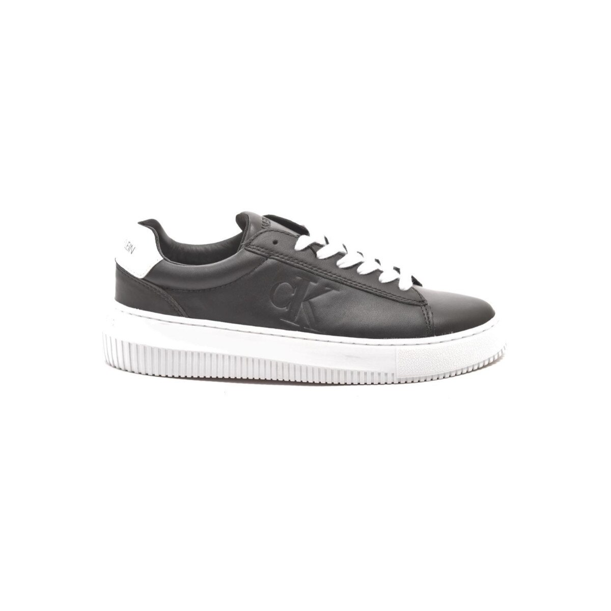 Pantofi sport dama, Calvin Klein, Chunky Sole Sneaker Laceup Lth, Piele naturala, Negru