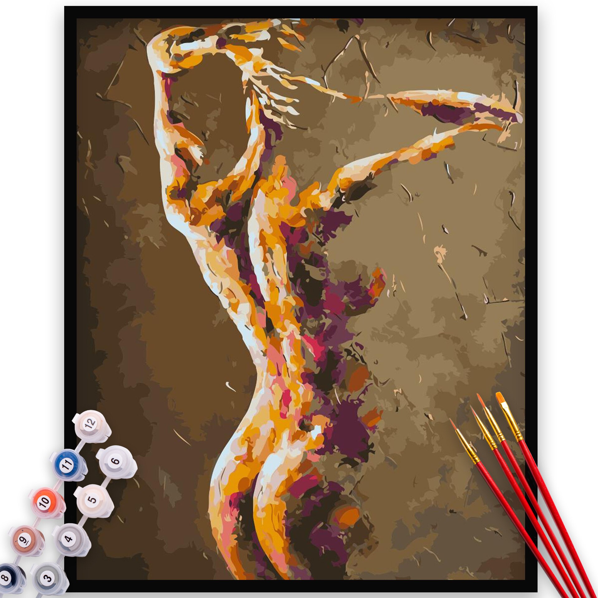 Kit Pictura pe numere, panza, rama lemn, pensule si culori acrilice, 40x50 cm, Erotic, M516