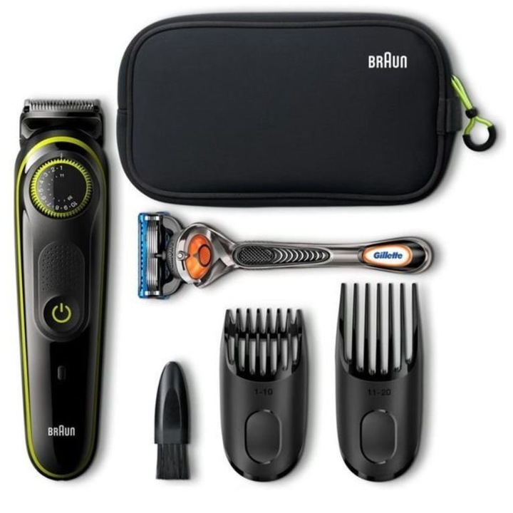 Aparat de tuns Braun BT3941,Lame de otel, 20 mm, 39 marimi taiere, Negru-Verde