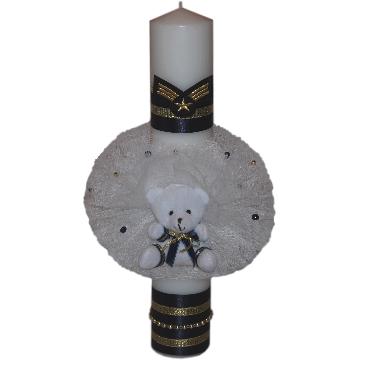 Lumanare stalp pentru botez bebelusi, Aviator, Pilot, Little angel, alba