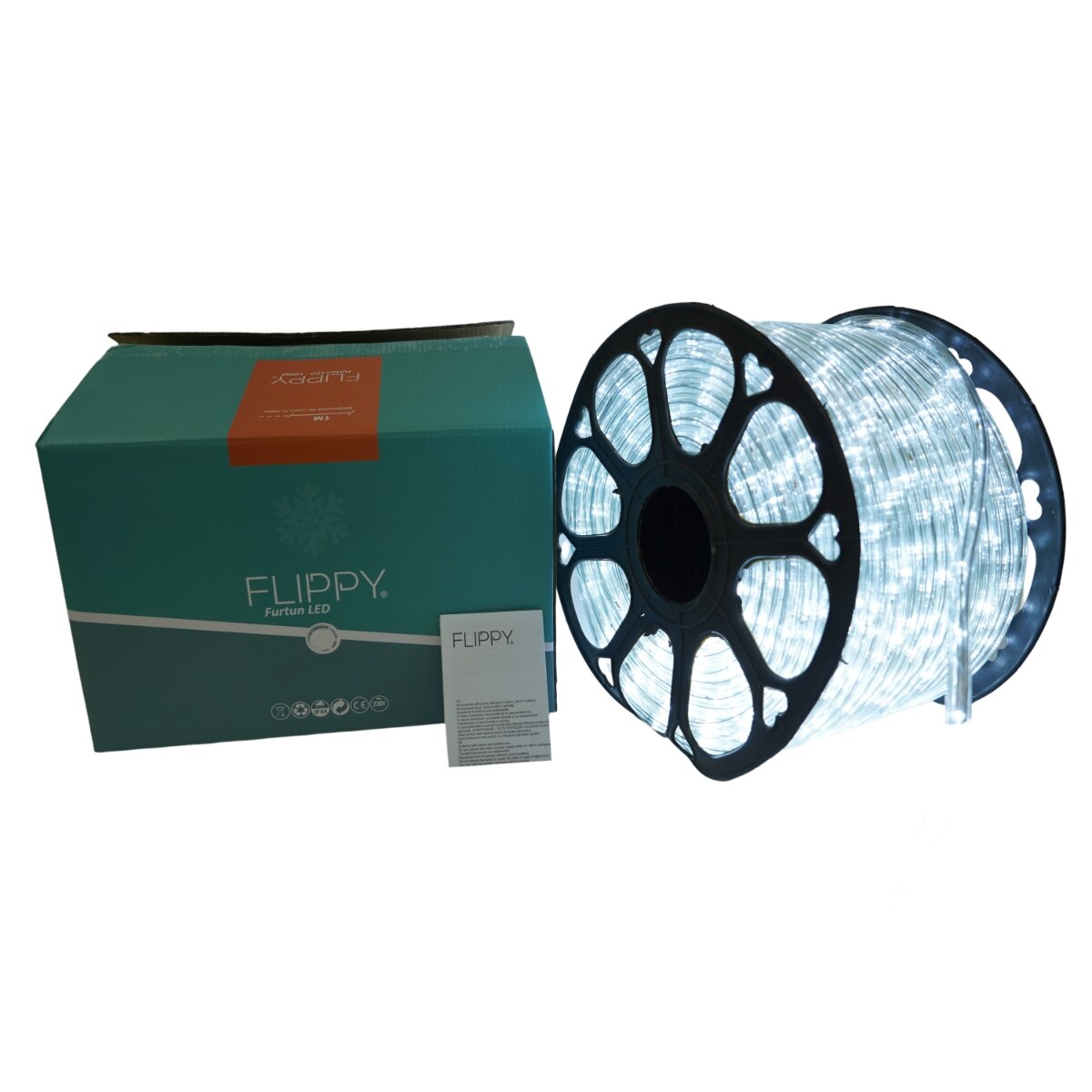 Instalatie Craciun, 20 m, 480 Led-uri, Furtun Luminos, Alb rece, Transformator, Sectionabila, 220 V, Flippy