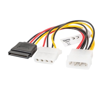 Cablu de alimentare Molex 4 pin mama la Molex 4 pin tata si SATA 15 pin mama, 15 cm, TCL-BBL3118 Cablu de alimentare Molex 4 pin mama la Molex 4 pin tata si SATA 15 pin mama, 15 cm, TCL-BBL3118