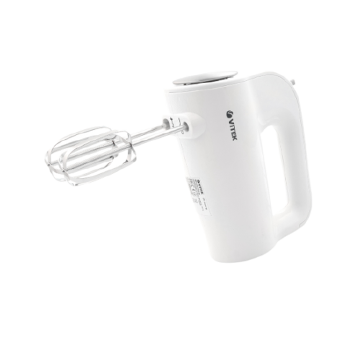 Миксер, мощност 600 W, 5 скорости, турбо, бутон за изваждане, лек, ергономичен, модерен, полезен в кухнята, включени аксесоари, бял