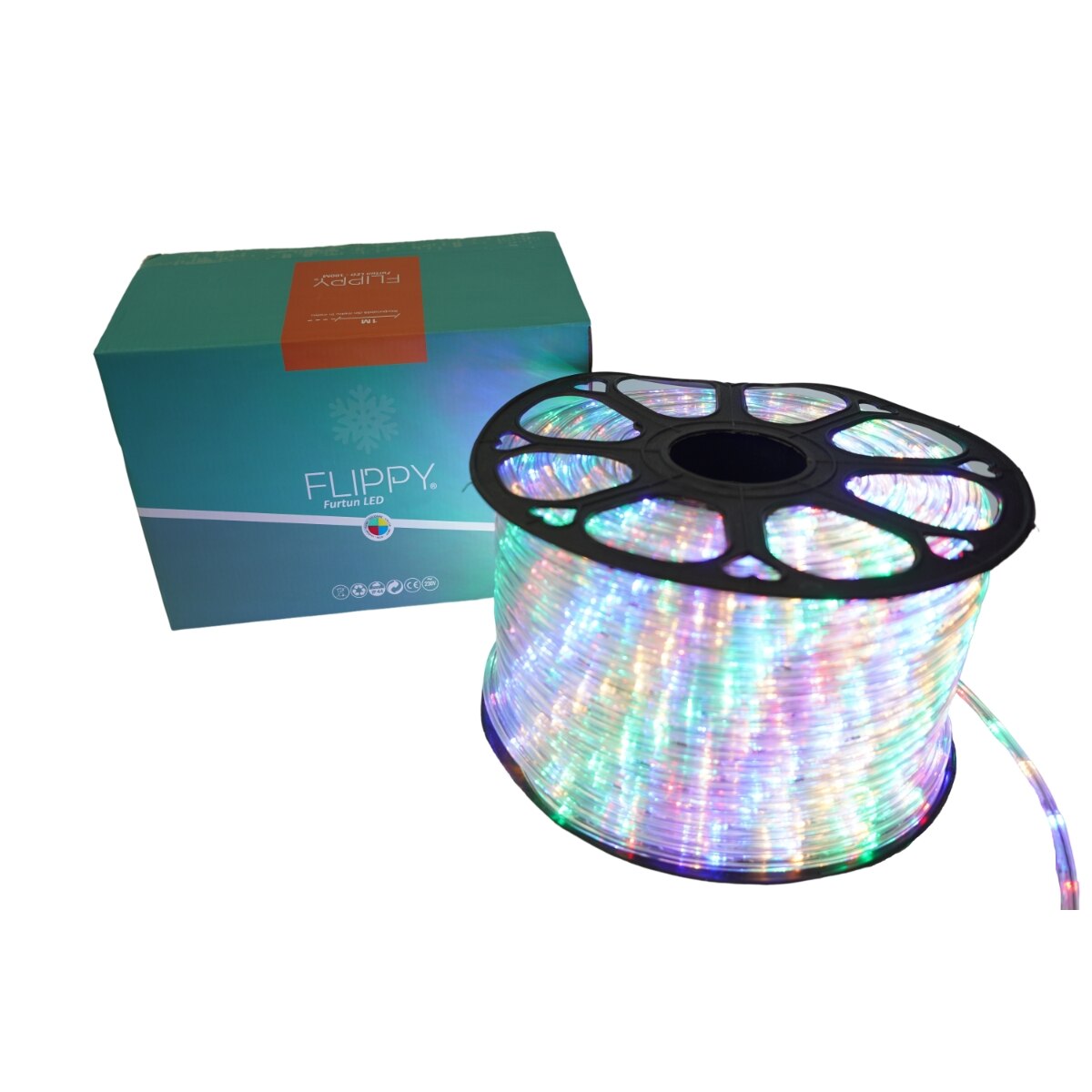 Instalatie Craciun, 2 m, 48 Led-uri, Furtun Luminos, Multicolor, Transformator, Sectionabila, 220 V, Flippy