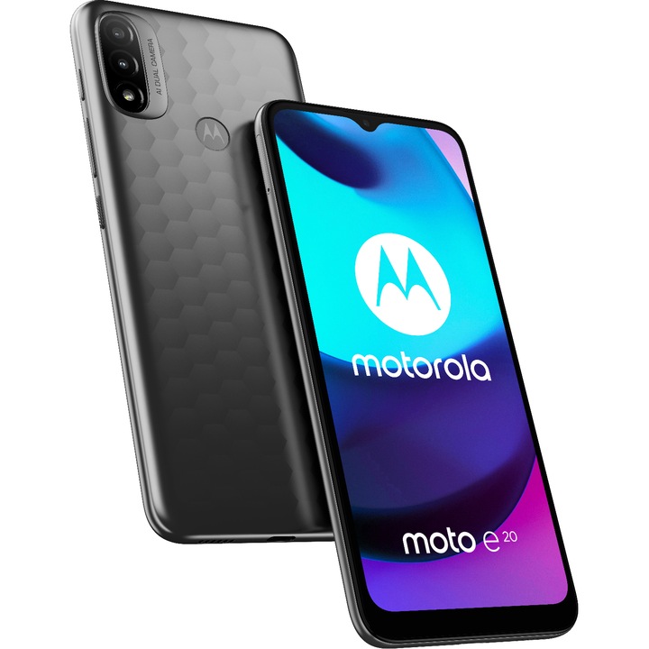Motorola Moto E20 DS Mobiltelefon, Kártyafüggetlen, 32 GB, 2 GB RAM, grafit fekete + Yettel Kártyacsomag