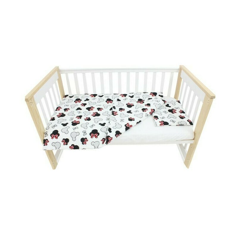 Set lenjerie, Prichindel, flanel, 3 piese, Minnie si Mickey,120x60 cm