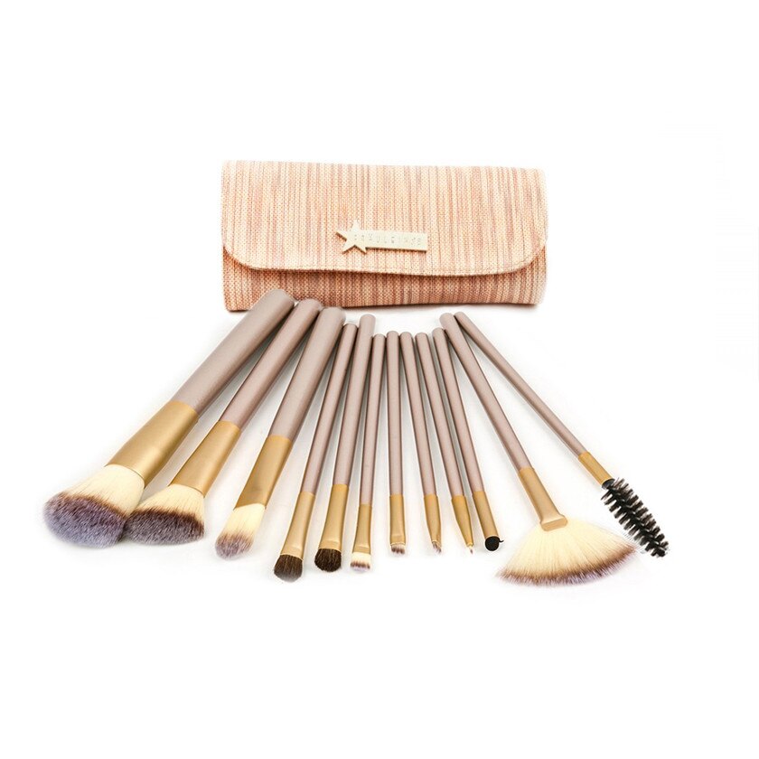 Set 12 pensule machiaj Cosmetic - Make-up Profesional Chocolate + Trusa Corector + Burete Machiaj Cadou!