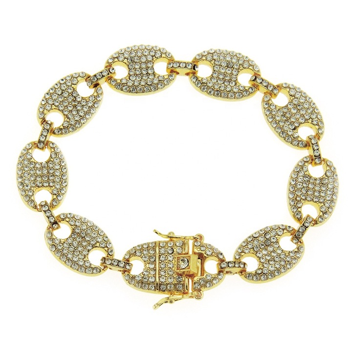 Bratara Cuban Chain, placata cu aur 18K si cristale zirconiu, 20 cm, auriu