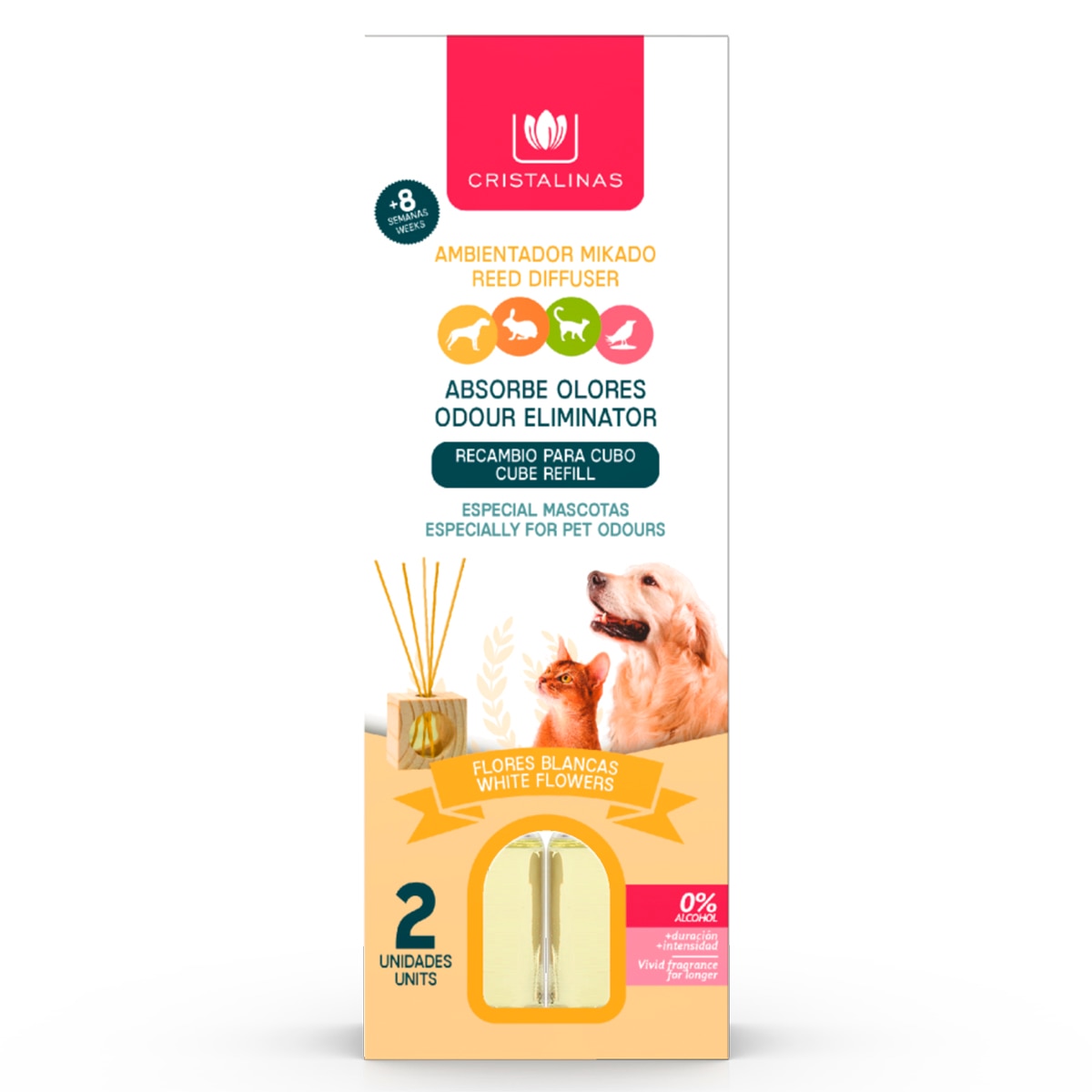 Set 2 rezerve Odorizant 0% alcool „Absoarbe mirosurile” – Flori albe, 2 x 30 ml