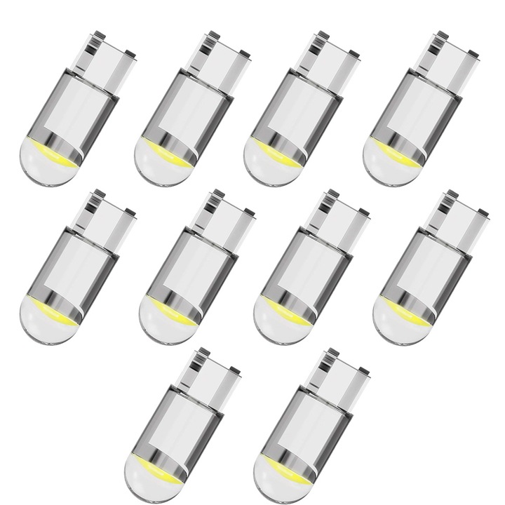 YWX LED izzókészlet, T10 / W5W, fehér fény, műszerfalhoz, környezeti világítás, parkolóérzékelő, átlátszó, 10 db