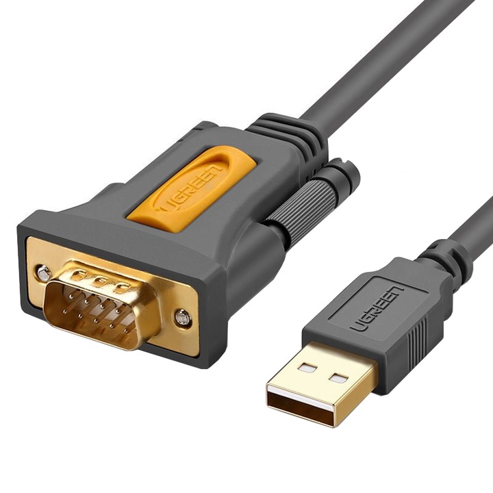 Адаптер Ugreen, USB, RS-232 Male, кабел, 2m, черен (CR104 20222)