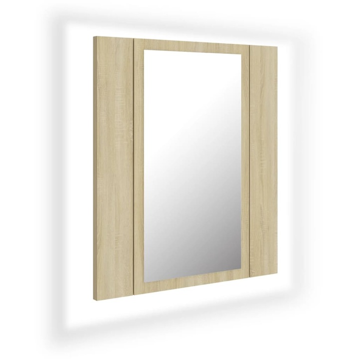 Шкаф с LED огледало за баня vidaXL, дъб сонома, 40x12x45 см, акрил