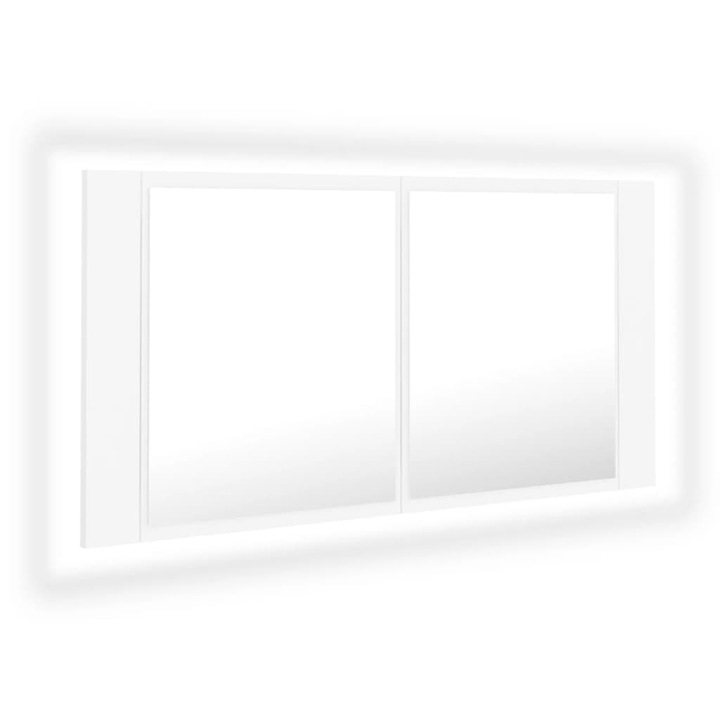 Шкаф с LED огледало за баня vidaXL, бял, 90x12x45 см, акрил, 9.5 Kg